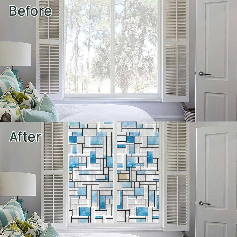 BEAUS TILE UNI Window Film Static Clings Non Adhesive 3D Stained Glass Window Decals UV Protection (Blue Beach, 37.4 x 24.4 Inch) - Image 5
